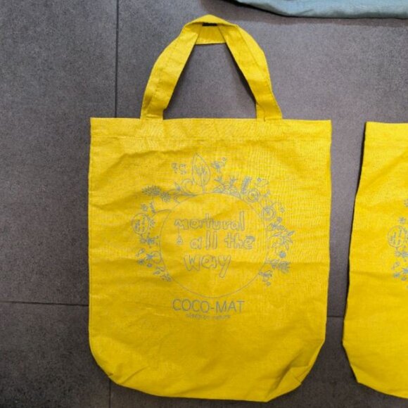 Coco Mat soft cotton reusable bags set of 3 Teal and Yellow - Picture 4 of 7